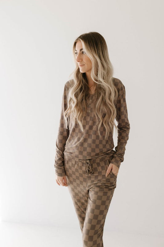 Faded Brown Checkerboard | Women's Bamboo Pajamas - Mack & Harvie