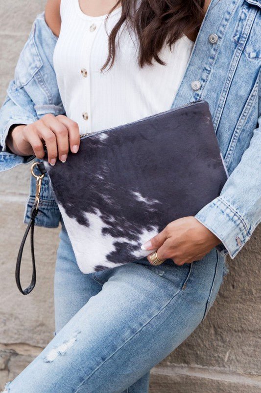 Faux Fur Cow Animal Print Clutch - Mack & Harvie