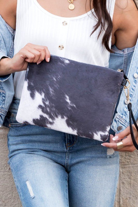 Faux Fur Cow Animal Print Clutch - Mack & Harvie