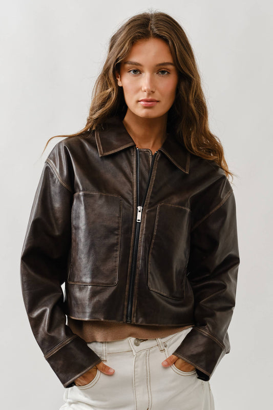 Brown Vintage Washed Leather Jacket
