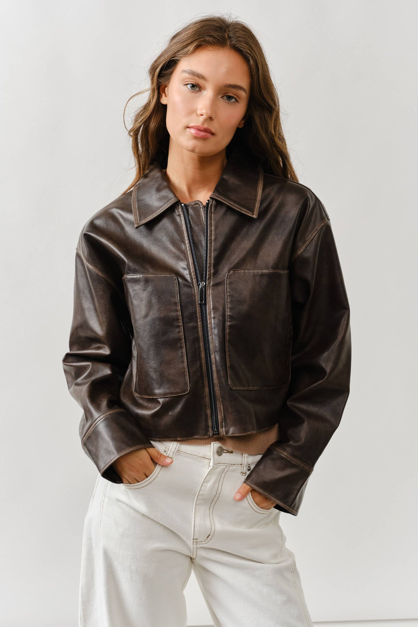 Brown Vintage Washed Leather Jacket