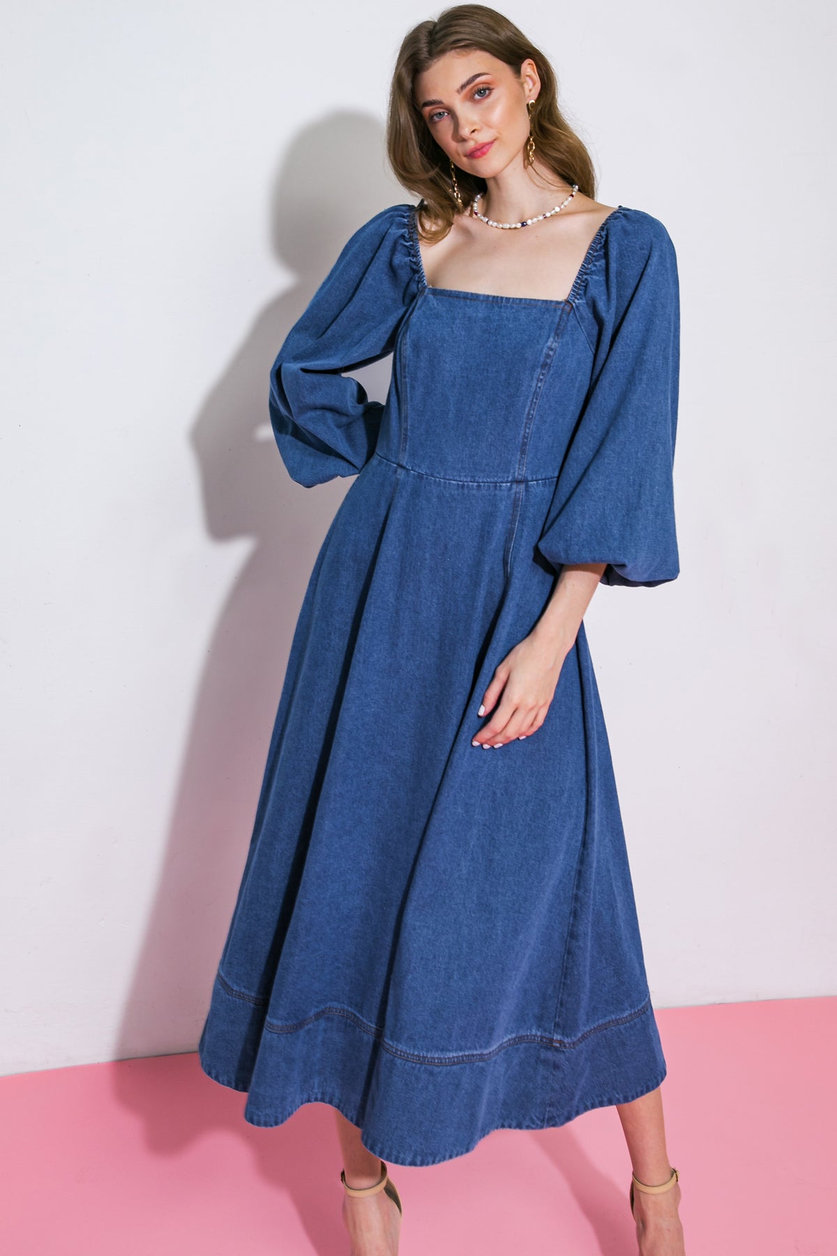 FEELIN'S GROOVY DENIM MIDI DRESS - Mack & Harvie