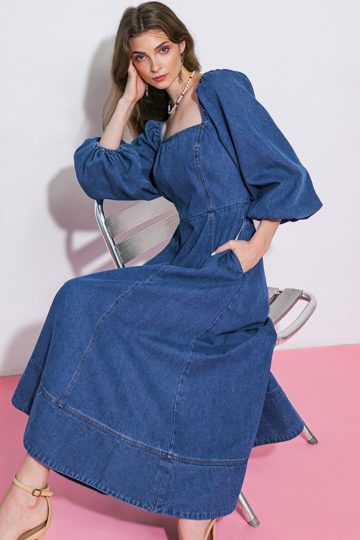 FEELIN'S GROOVY DENIM MIDI DRESS - Mack & Harvie