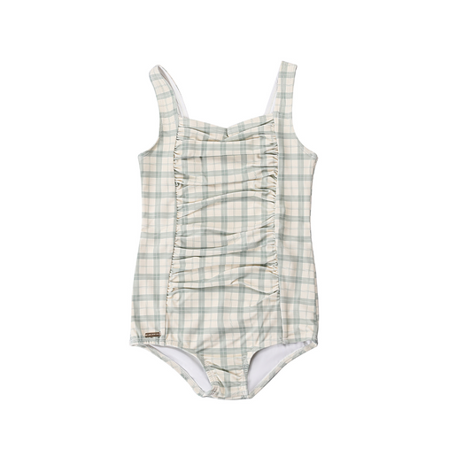 Vintage Girls 1 Piece Swimsuit | UPF + Recycled - Fern Plaid
