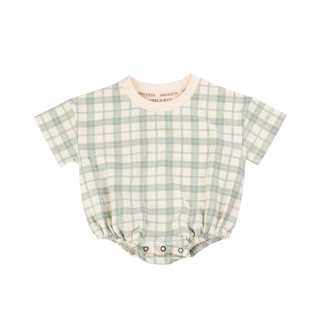 Bubble Romper | Organic Cotton Jersey - Fern Plaid