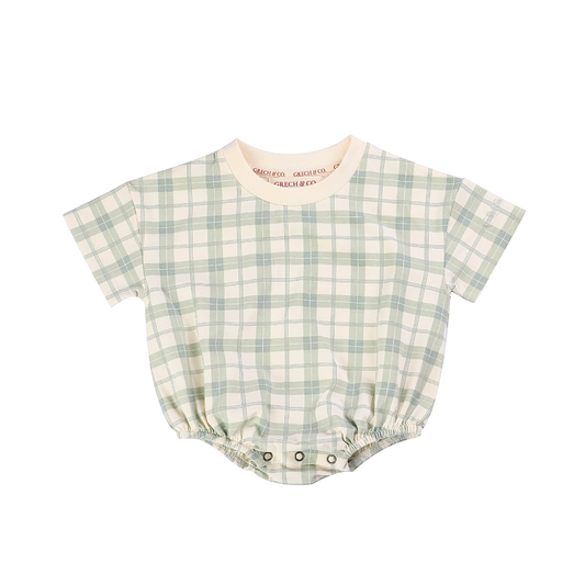 Bubble Romper | Organic Cotton Jersey - Fern Plaid
