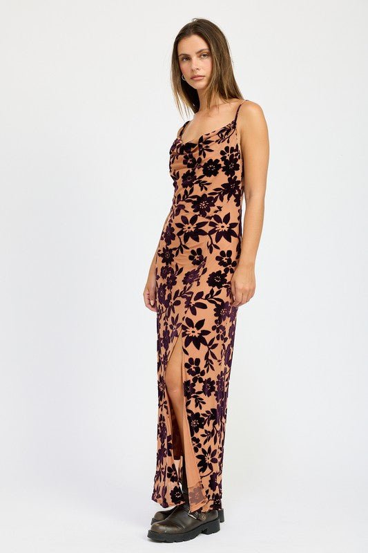 FLORAL PRINT COWL NECK MAXI DRESS - Mack & Harvie