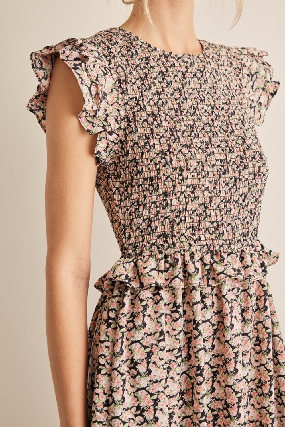Floral Smocked Ruffled Midi Dress - Mack & Harvie