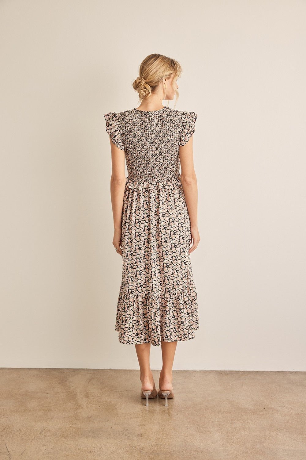 Floral Smocked Ruffled Midi Dress - Mack & Harvie