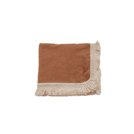 Fringe Swaddle Blanket - Caramel - Mack & Harvie
