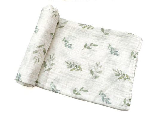 Green Leaves Bamboo Muslin Swaddle Blanket - Mack & Harvie