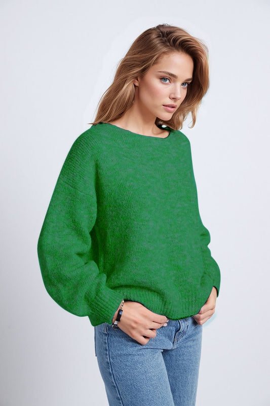 Green Sweater With Long Sleeves and Rounded Collar - Mack & Harvie