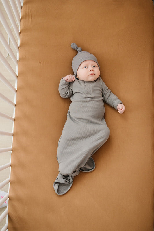 Grey Organic Cotton Ribbed Knot Gown - Mack & Harvie