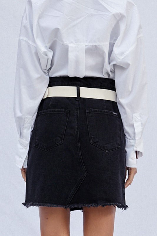 High Waist Belted Mini Denim Skirt - Mack & Harvie