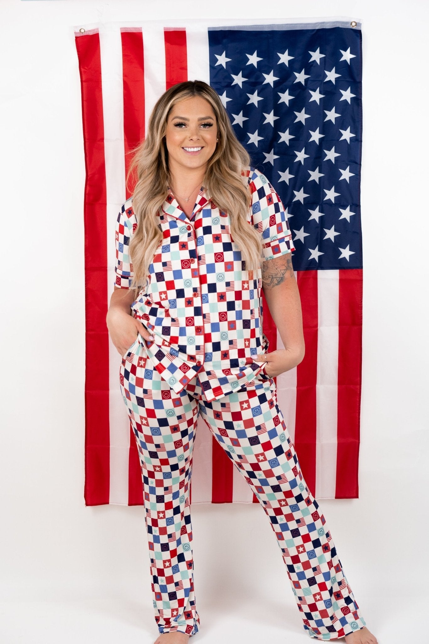 HOME OF THE FREE CHECKERS WOMEN’S RELAXED FLARE DREAM SET - Mack & Harvie