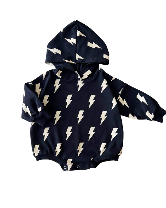 Hooded Bubble Romper | Black Bolts - Mack & Harvie