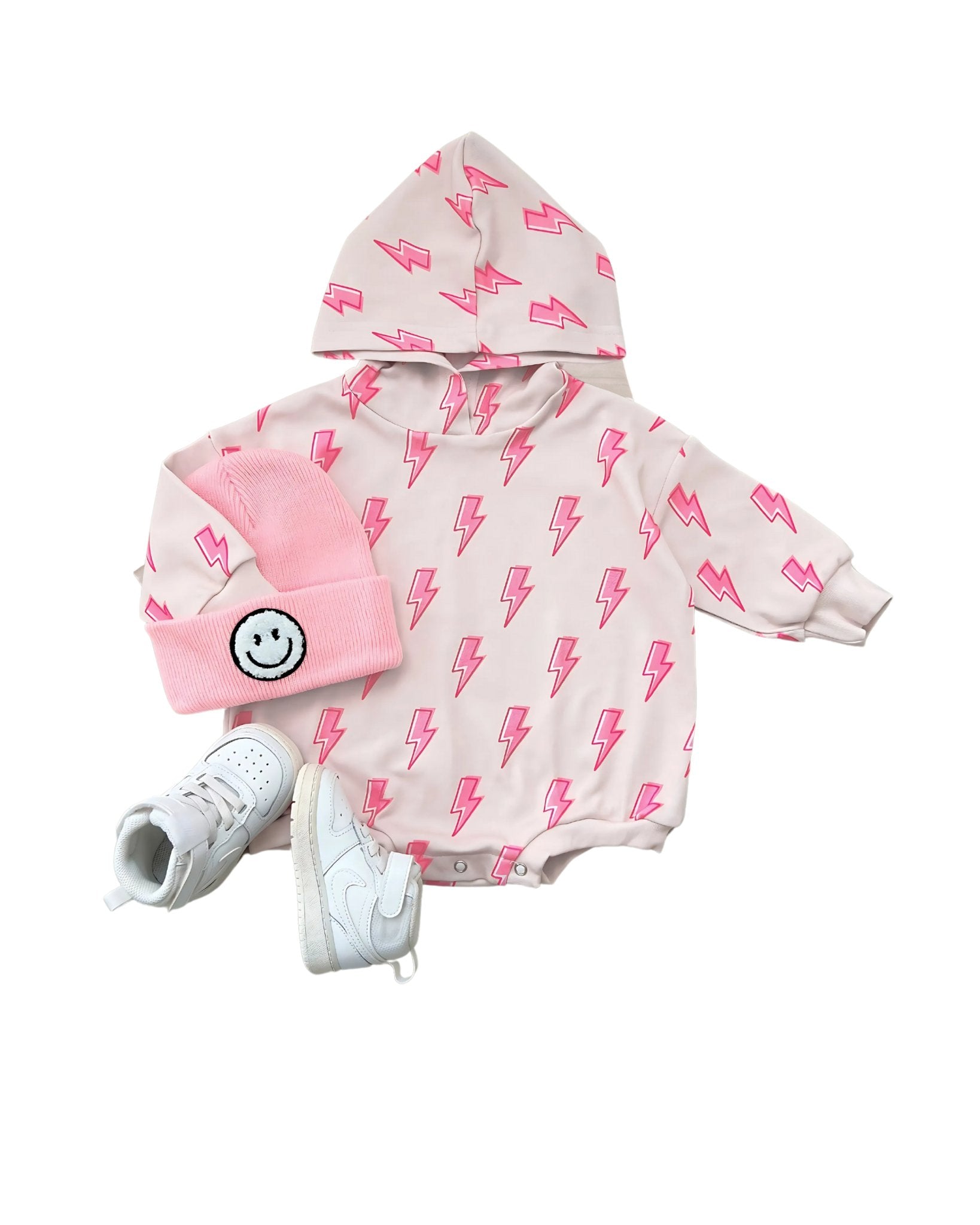 Hooded Bubble Romper | Pink Bolts - Mack & Harvie
