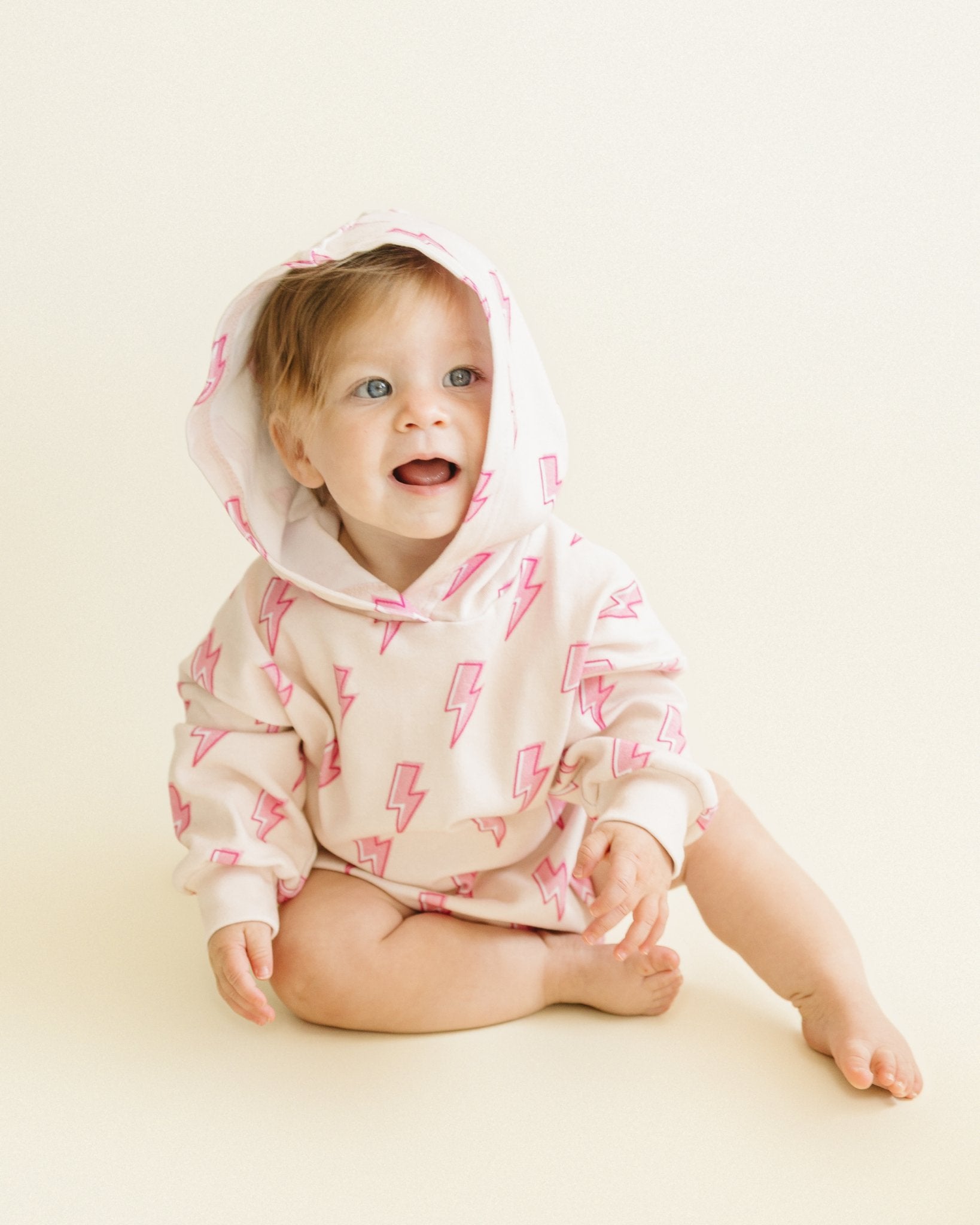 Hooded Bubble Romper | Pink Bolts - Mack & Harvie