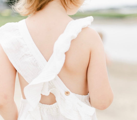 Kids Cross Back Pocket Dress - White