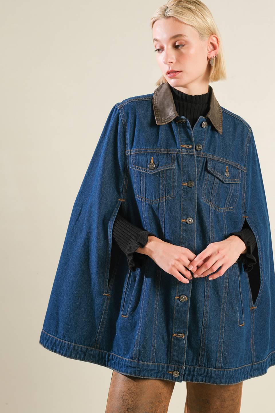 IF THOU MUST LOVE ME DENIM CAPE JACKET - Mack & Harvie