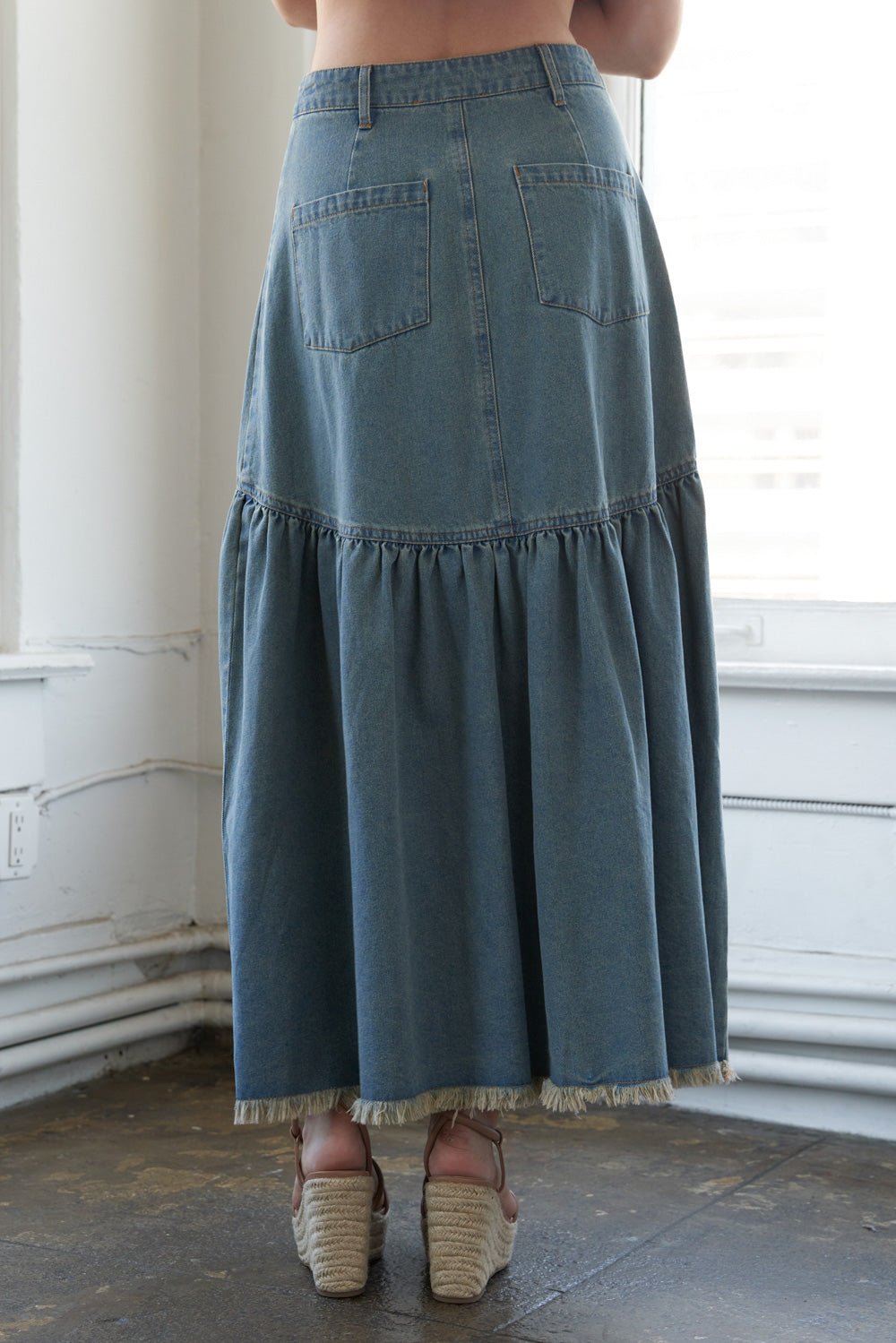 INTRICATE CHARM DENIM MIDI SKIRT - Mack & Harvie