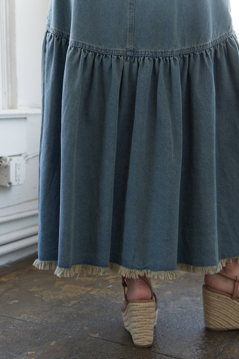 INTRICATE CHARM DENIM MIDI SKIRT - Mack & Harvie