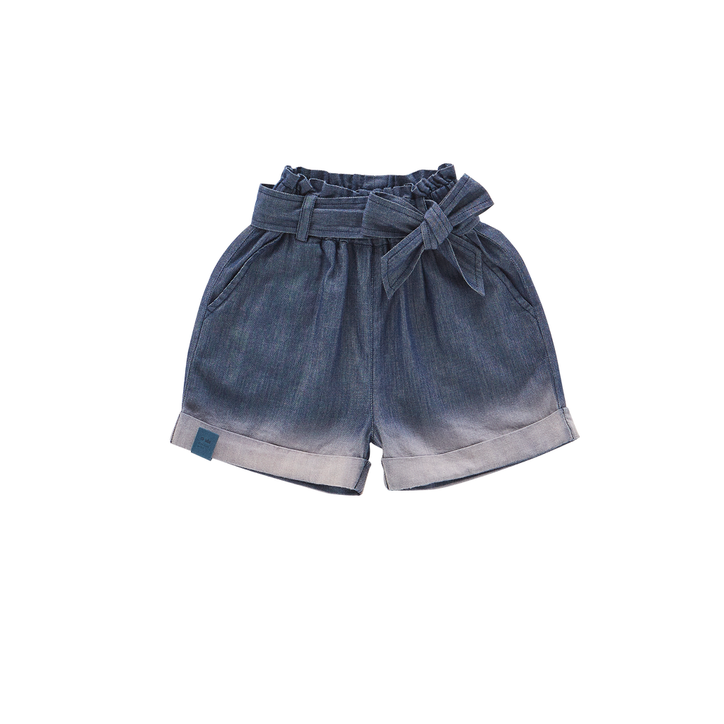 Girls Denim Shorts with Belt - Indigo