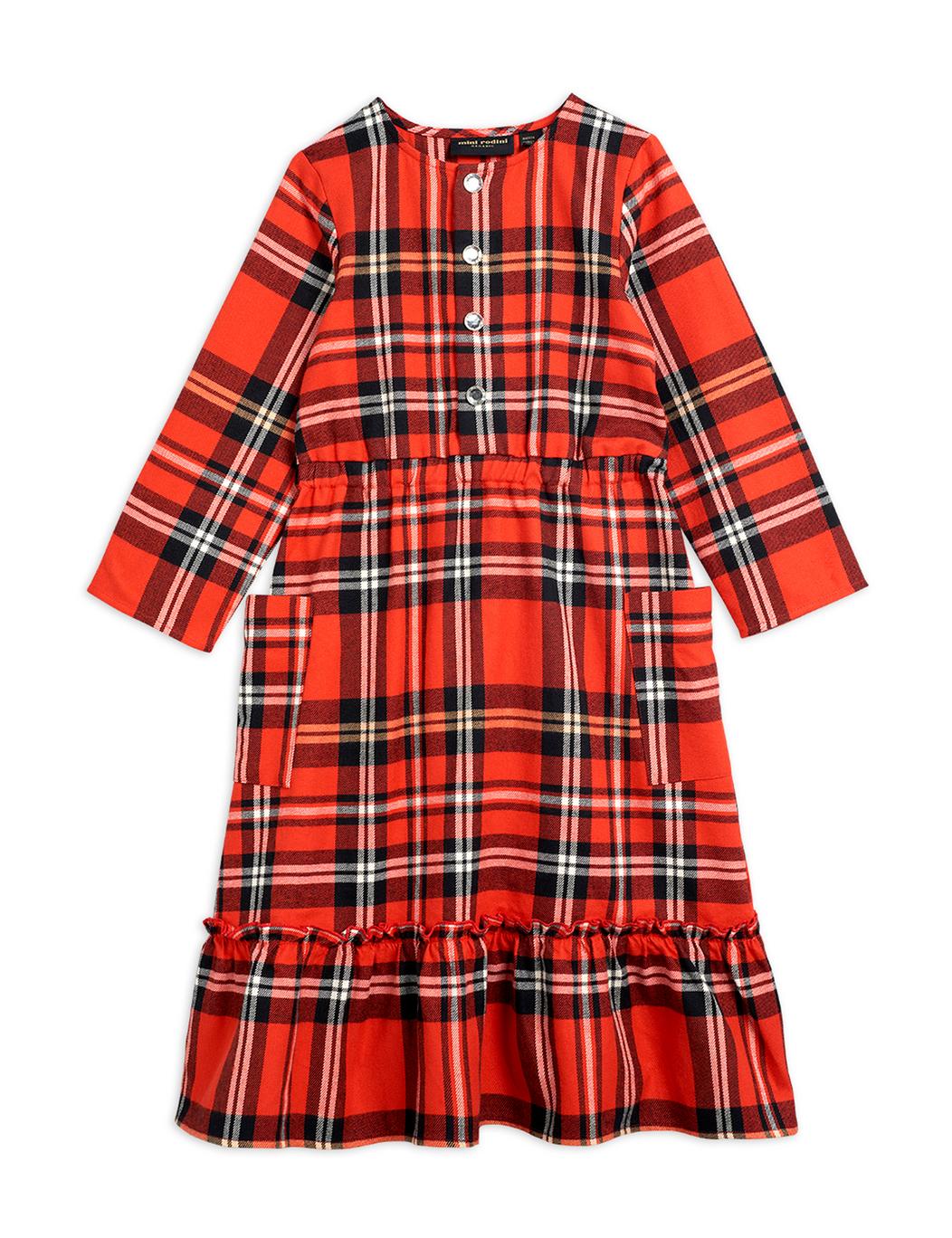 Woven Flanell Flounce Dress - Red