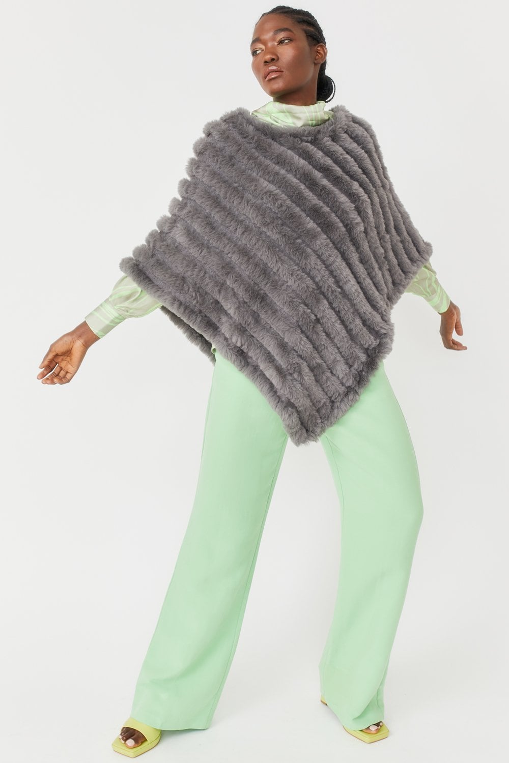 Grey Faux Fur Poncho