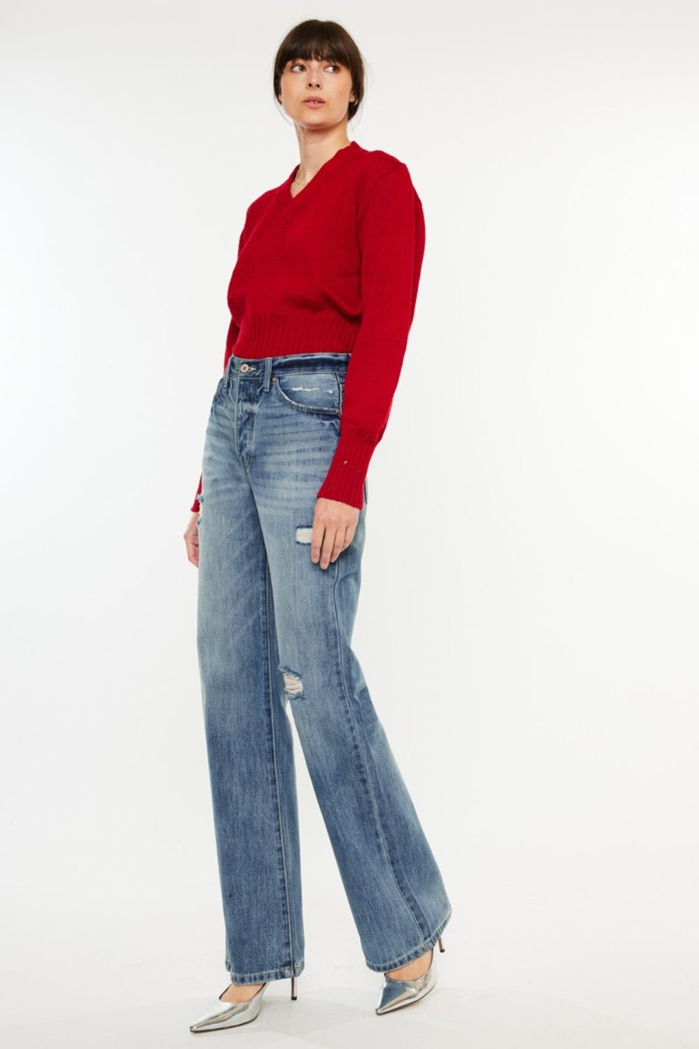 Kancan Distressed High Waist Bootcut Jeans - Mack & Harvie