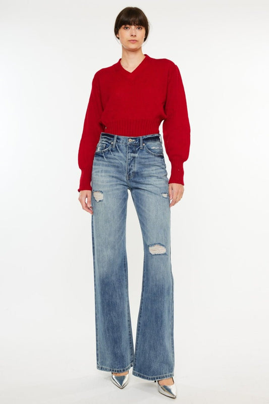 Kancan Distressed High Waist Bootcut Jeans - Mack & Harvie