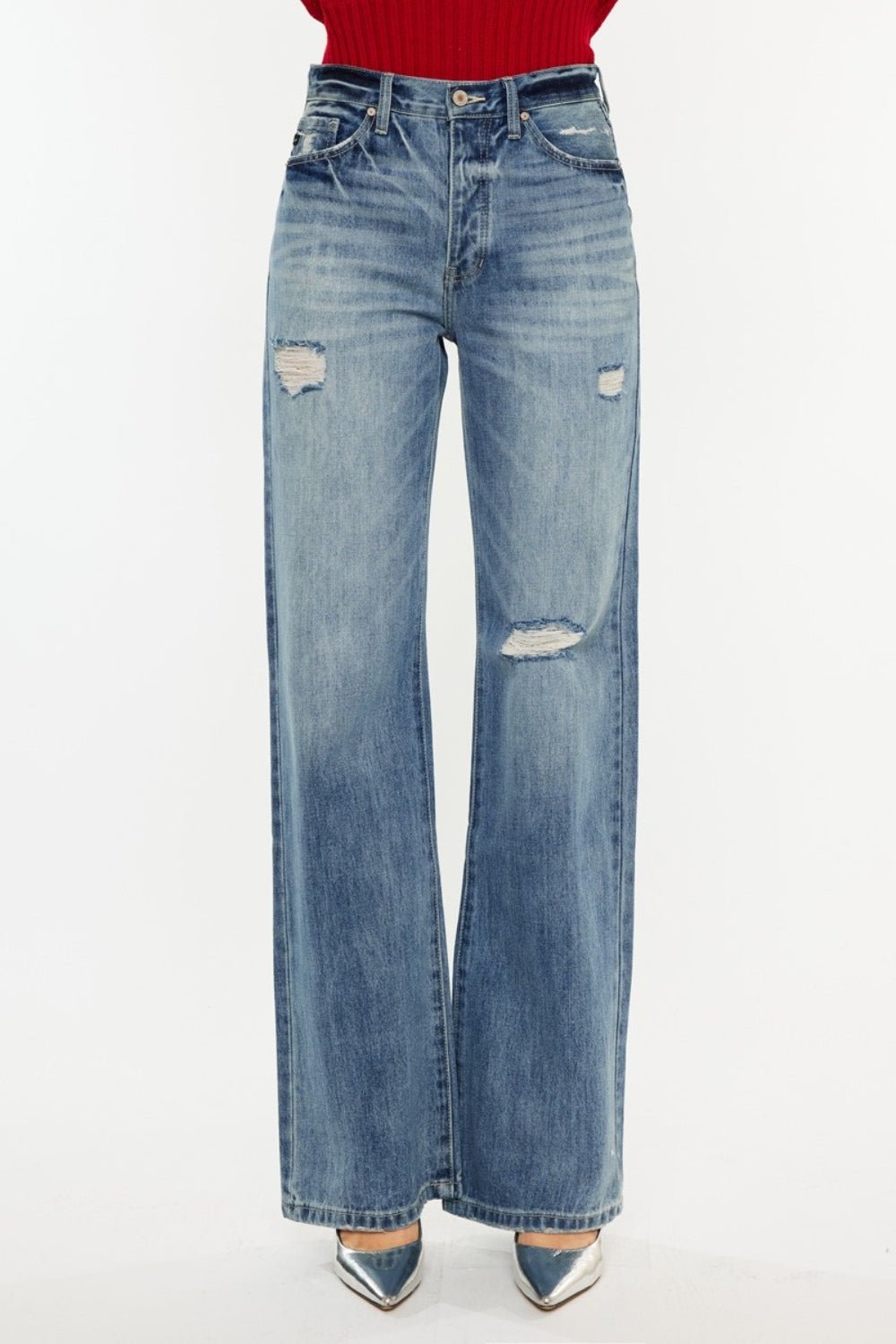 Kancan Distressed High Waist Bootcut Jeans - Mack & Harvie
