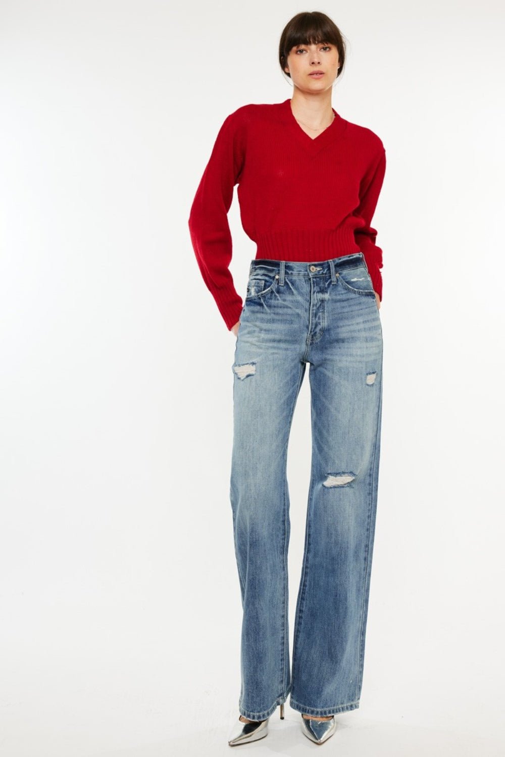 Kancan Distressed High Waist Bootcut Jeans - Mack & Harvie