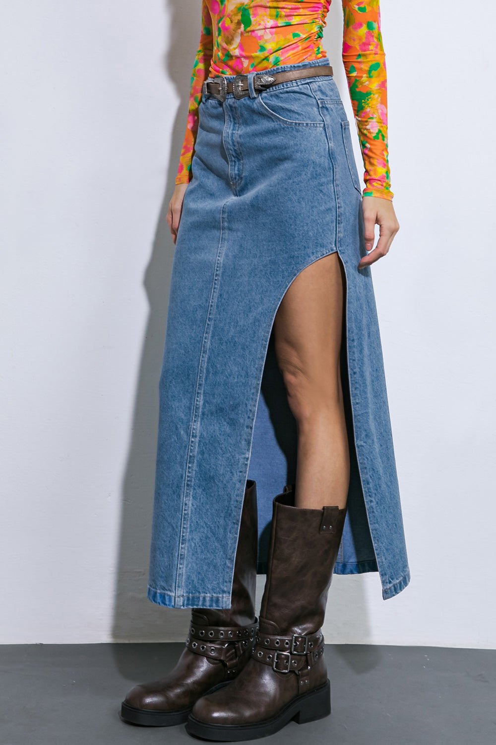 KEEP SHINING DENIM MIDI SKIRT - Mack & Harvie