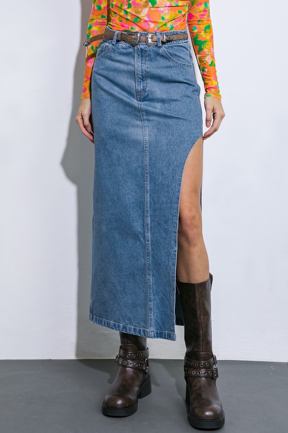 KEEP SHINING DENIM MIDI SKIRT - Mack & Harvie