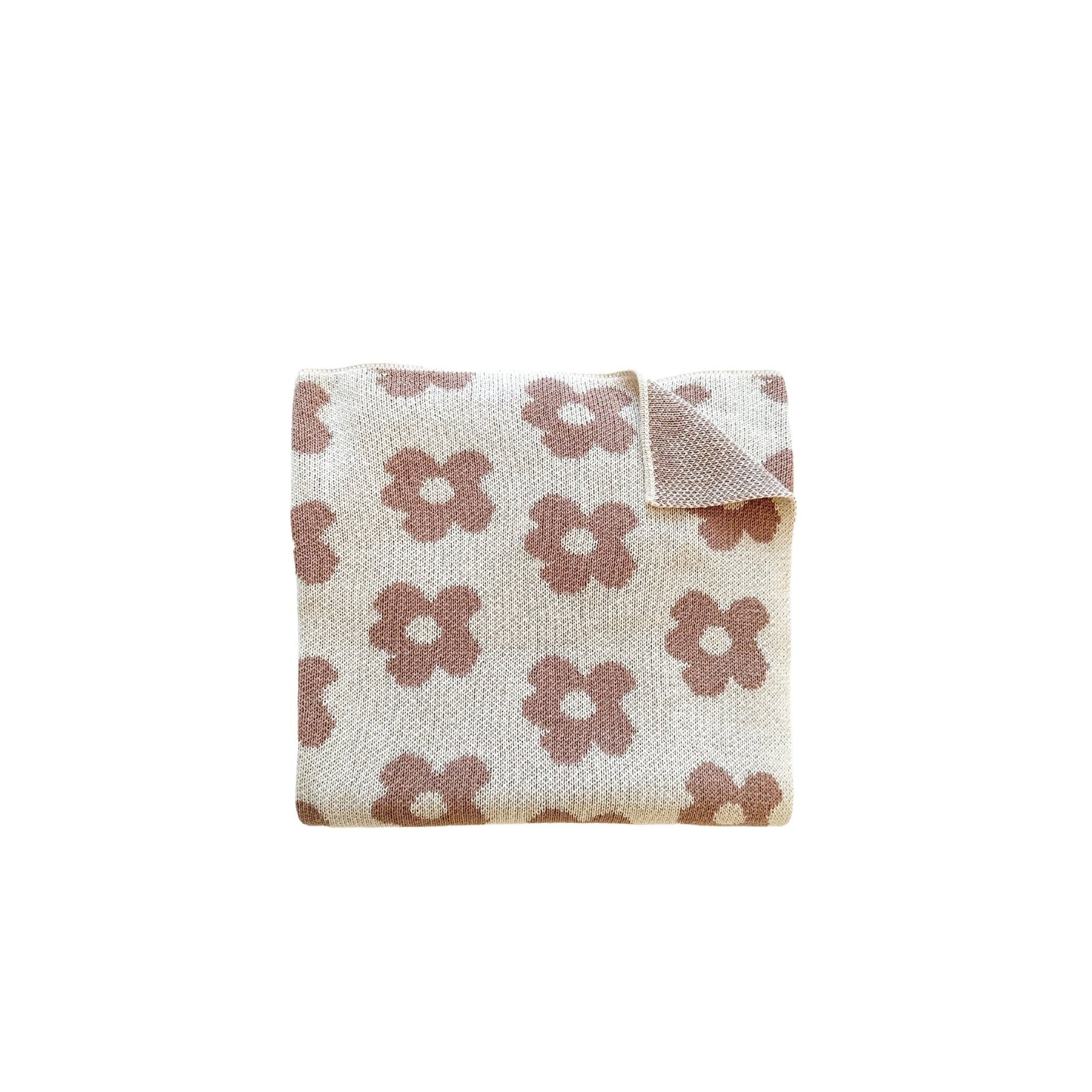 Knitted Baby Blanket - Mocha Daisy - Mack & Harvie