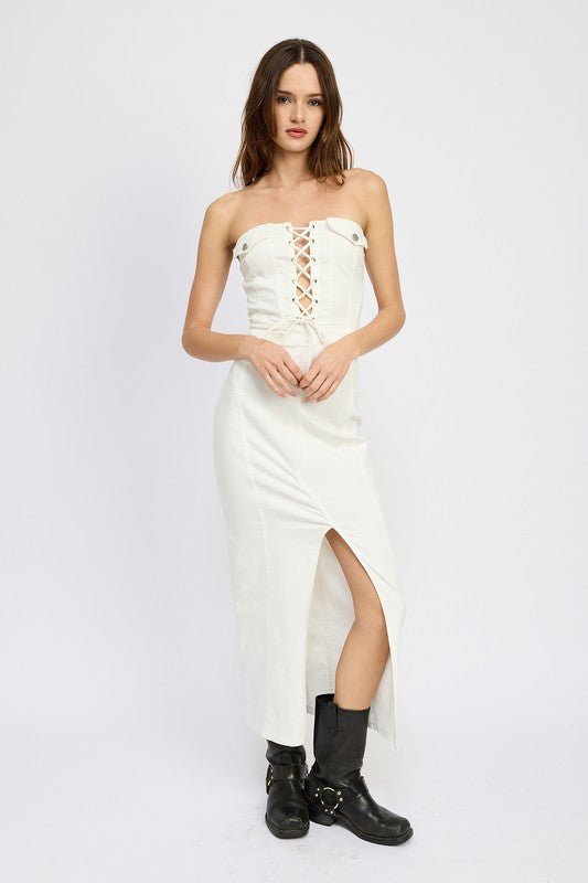 LACE UP CORSET DRESS WITH FRONT SLIT - Mack & Harvie