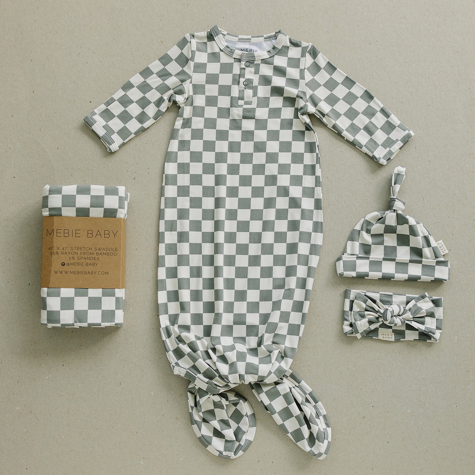 Light Green Checkered Bamboo Knot Gown - Mack & Harvie