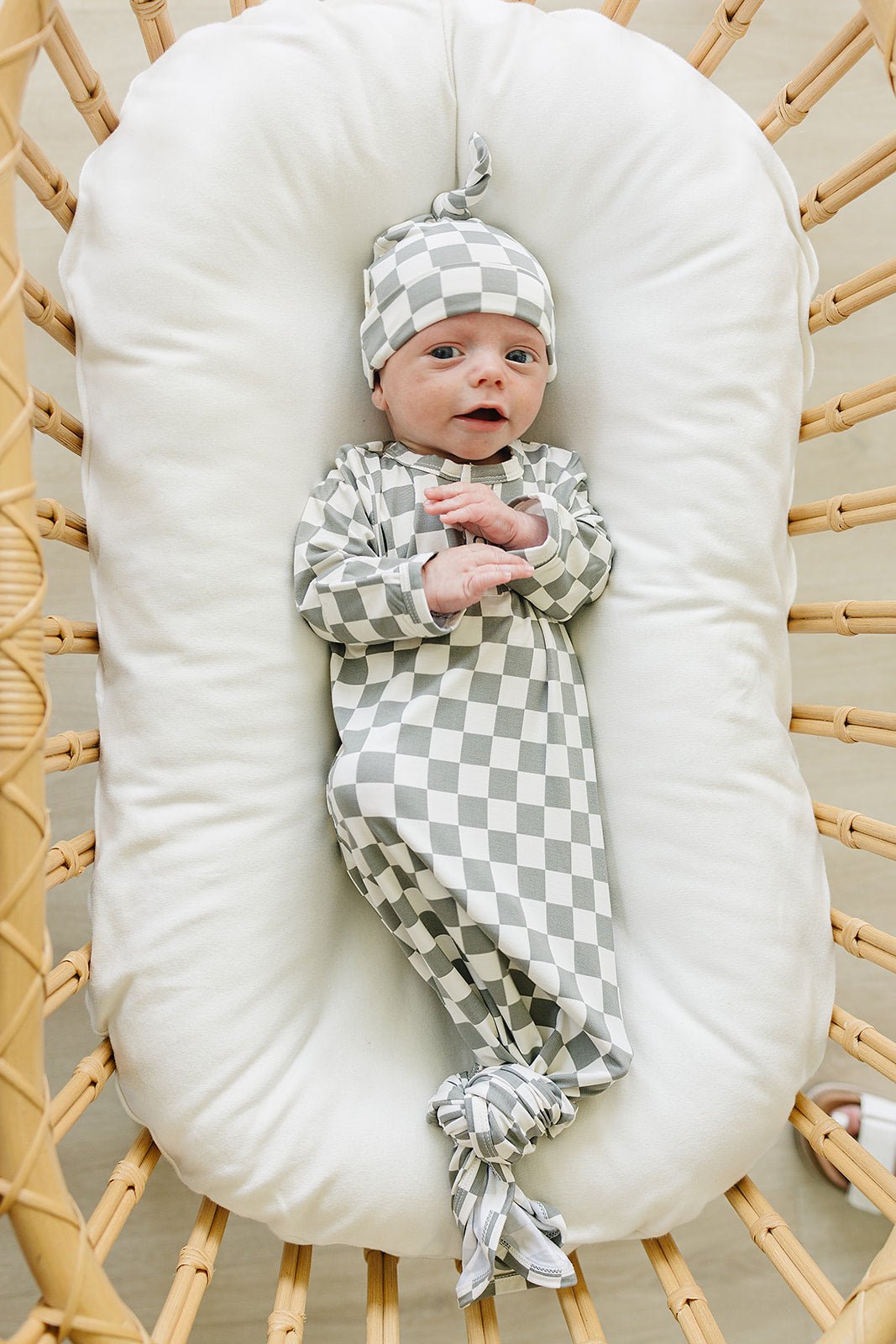 Light Green Checkered Bamboo Knot Gown - Mack & Harvie