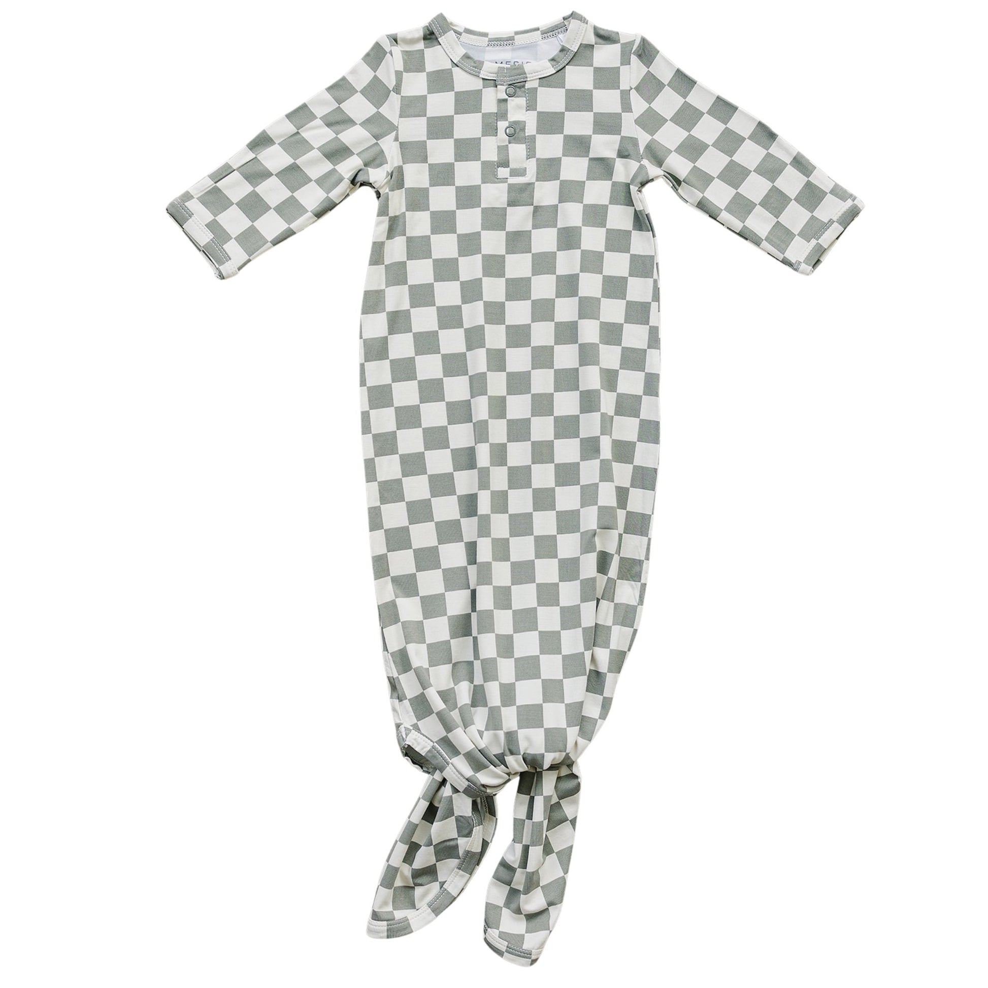 Light Green Checkered Bamboo Knot Gown - Mack & Harvie