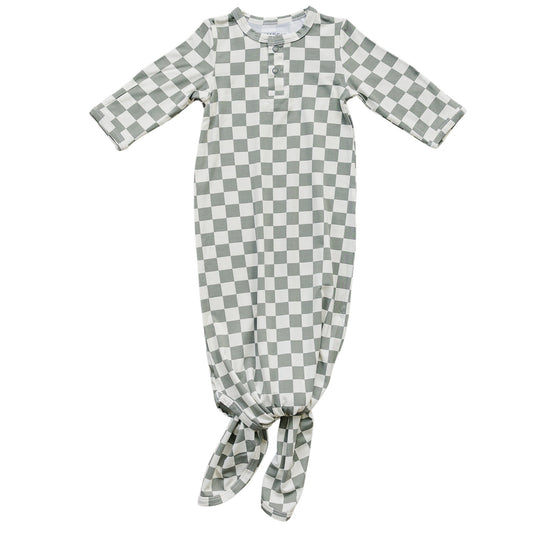 Light Green Checkered Bamboo Knot Gown - Mack & Harvie