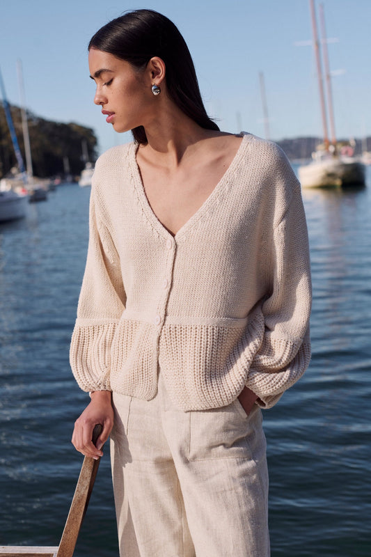 Cream Balloon Sleeve Cardigan