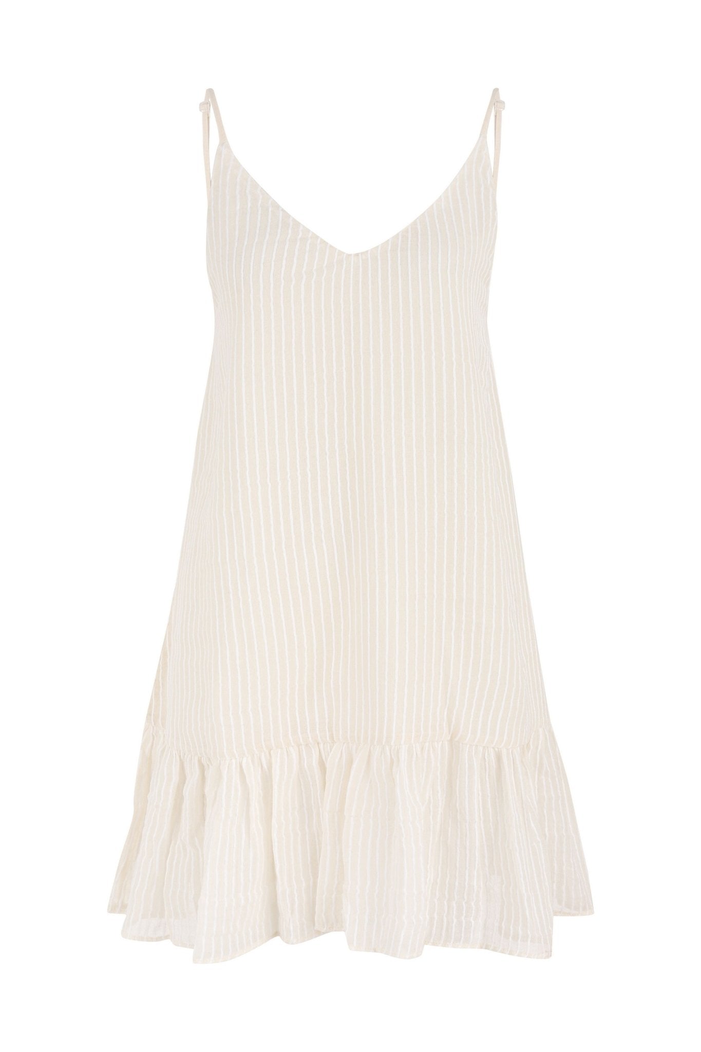 Liv Mini Ruffle Dress - White Stripes - Mack & Harvie