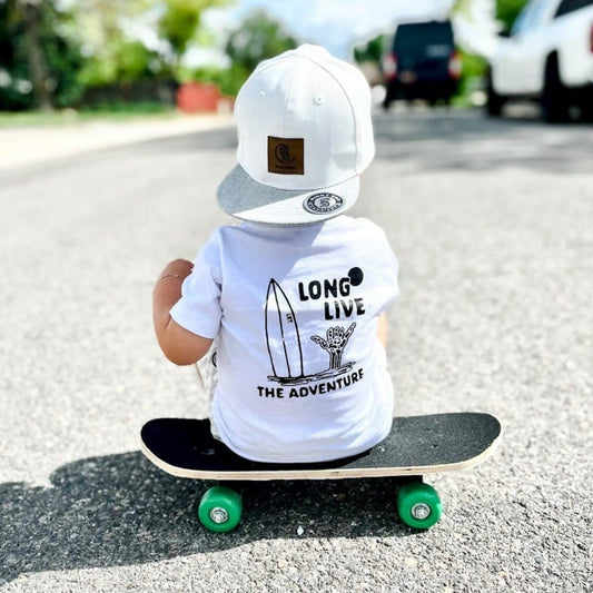100% ORGANIC COTTON LONG LIVE THE ADVENTURE TEE - WHITE