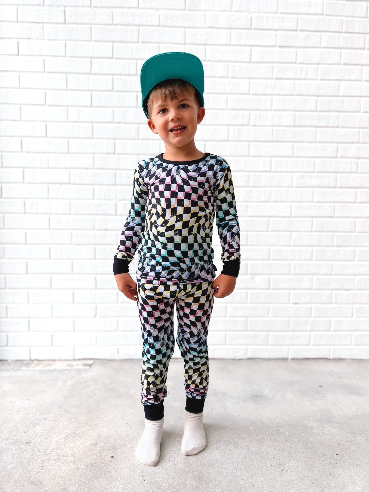 LONG SLEEVE 2 PIECE SETS - Neon Dizzy Check - Mack & Harvie