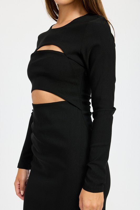 long sleeve cutout midi dress Cut Out Midi Dress Black / L