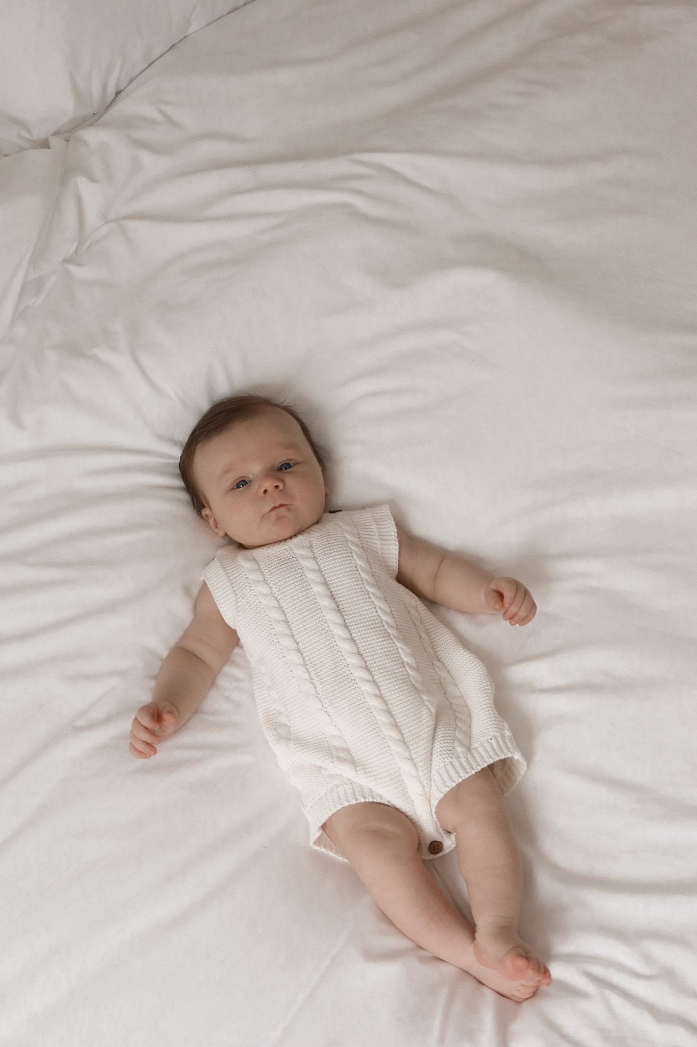 Luna + Luca Cable Knit Summer Romper - White - Mack & Harvie