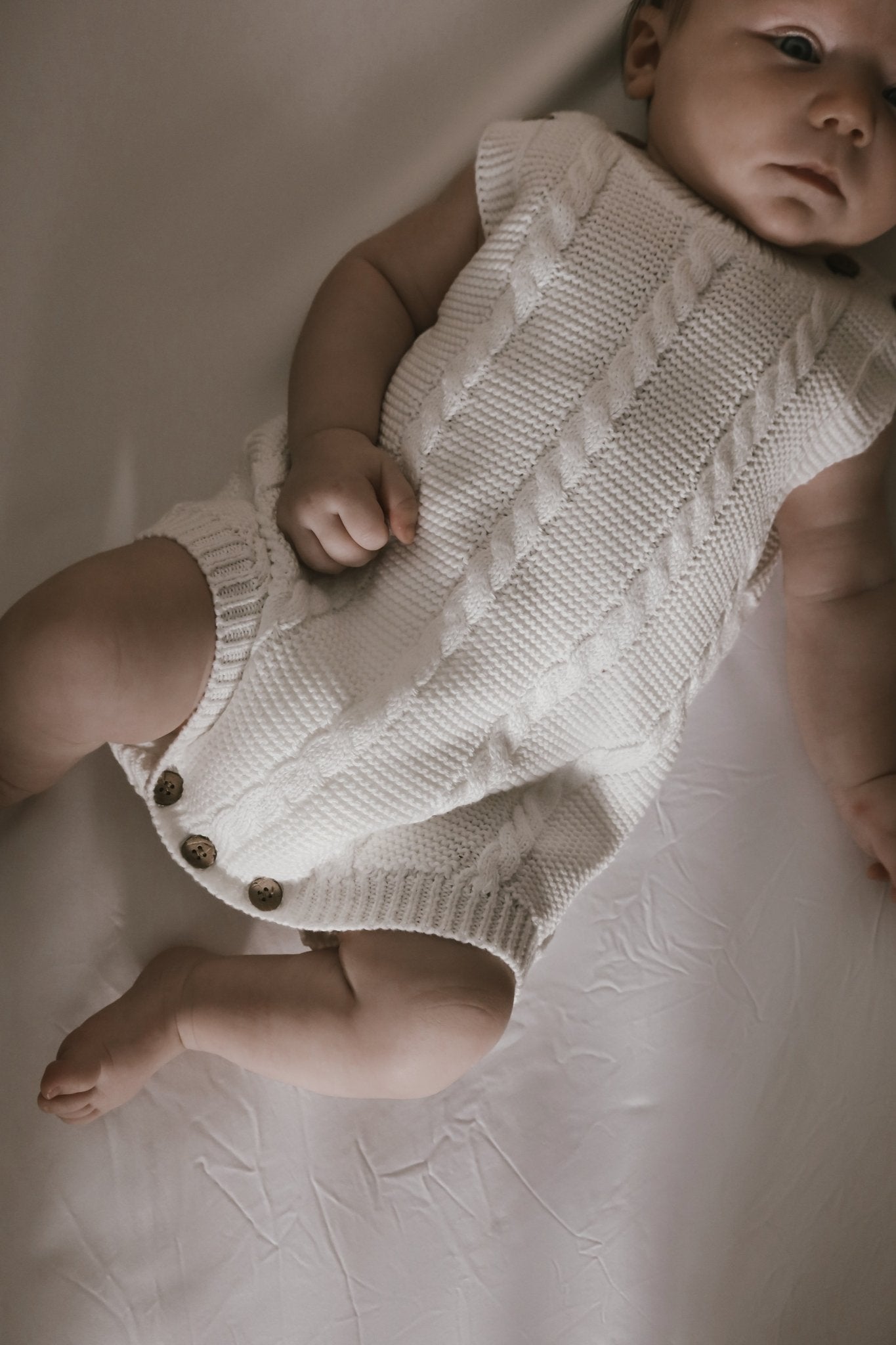 Luna + Luca Cable Knit Summer Romper - White - Mack & Harvie