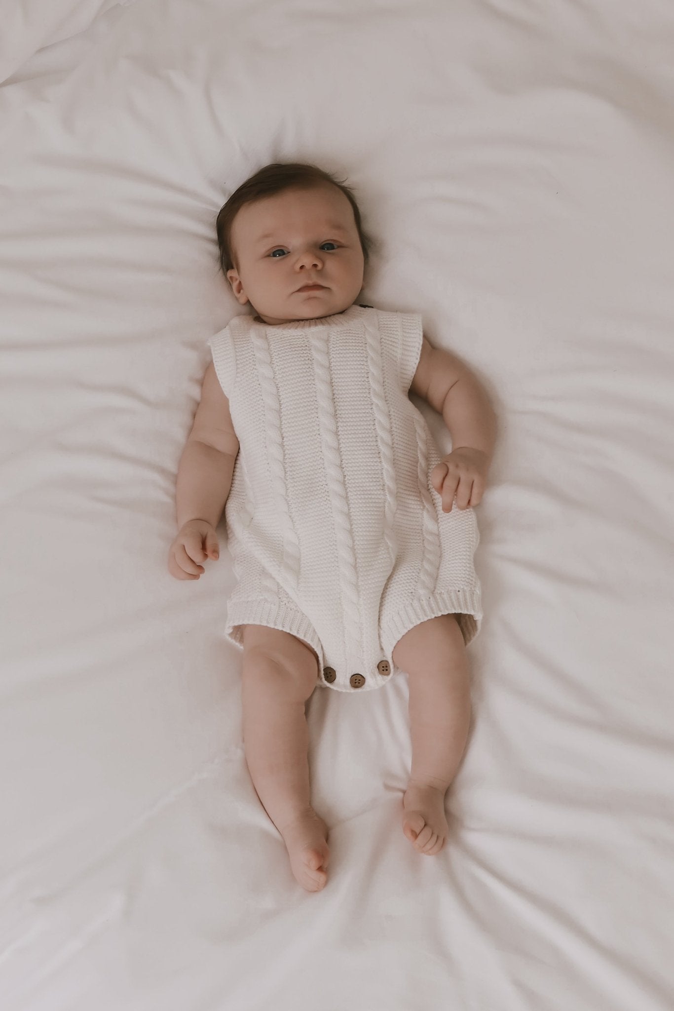 Luna + Luca Cable Knit Summer Romper - White - Mack & Harvie