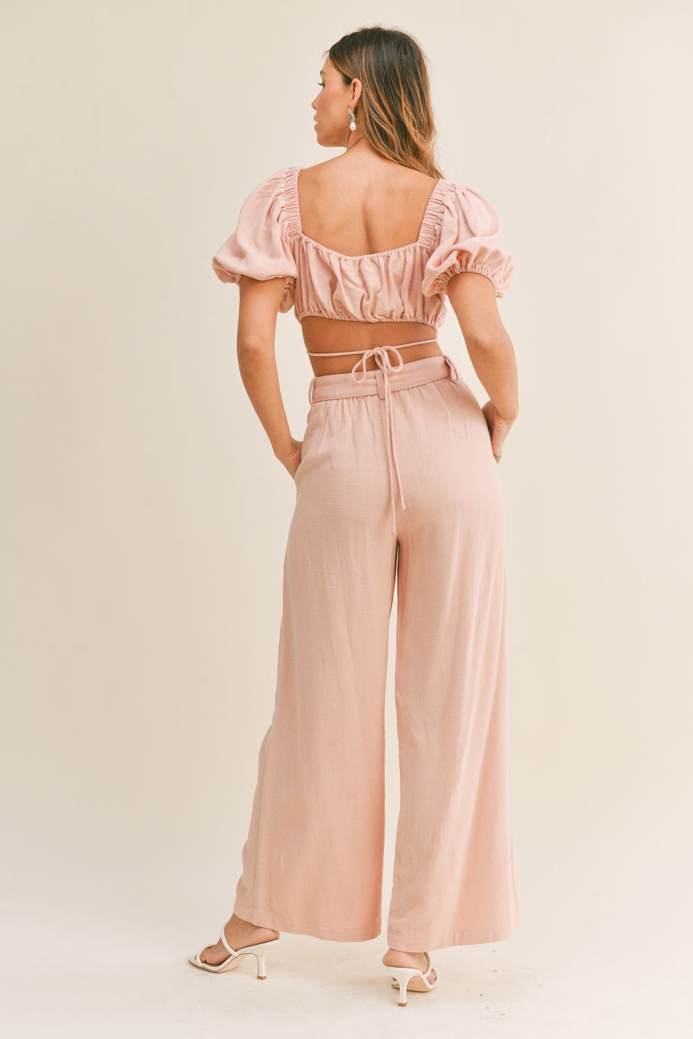 MABLE Cut Out Drawstring Crop Top and Belted Pants Set - Mack & Harvie